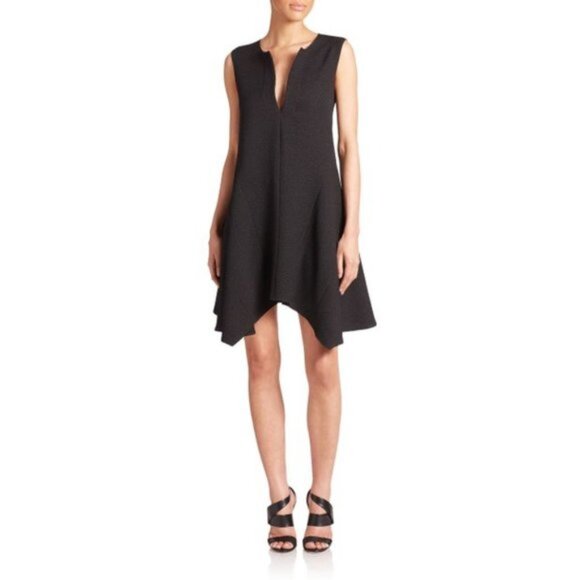 New BCBGMaxAzria Bette jacquard minimalist notch collar boxy high-low mini dress - Picture 2 of 16